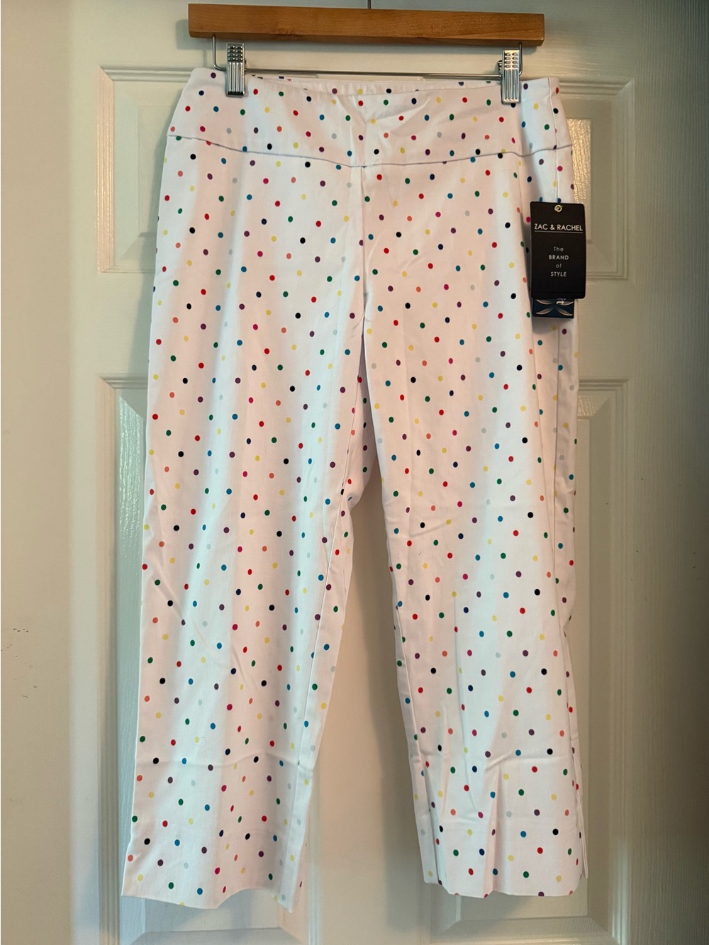 ZAC & RACHEL White Multi Dot Pull On Ultimate Fit Pants-Size 6 (Small)